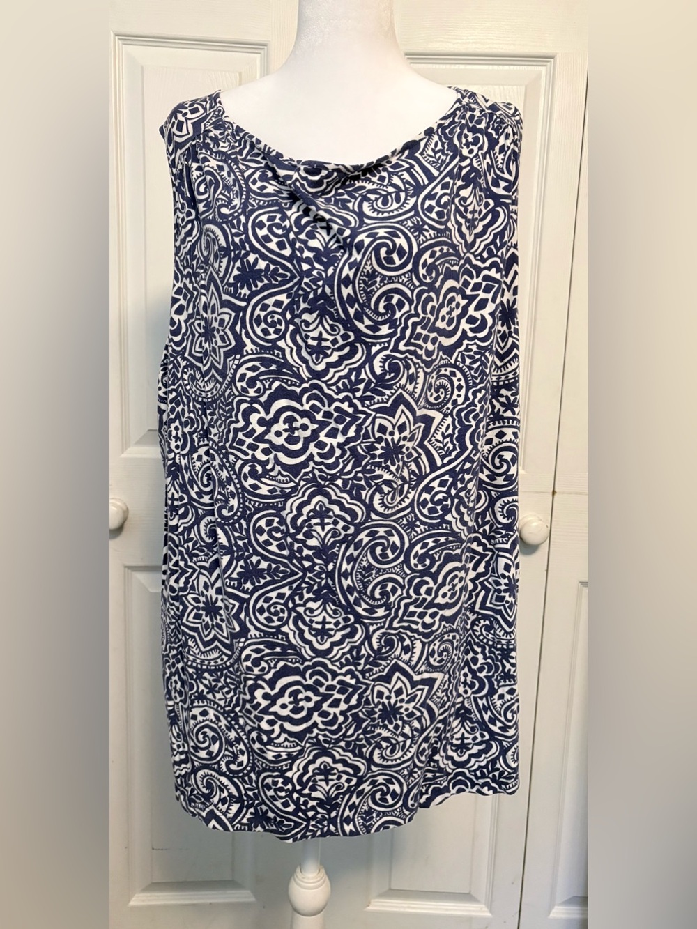 Lands' End Navy and White Printed Tank Top
